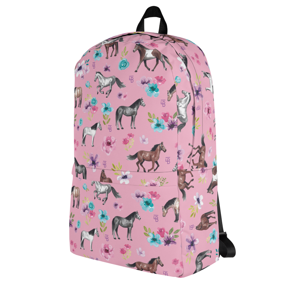 Pink Floral Horses - Backpack