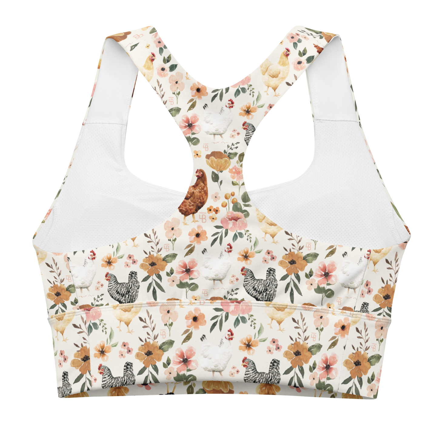 Floral Chickens - Longline sports bra