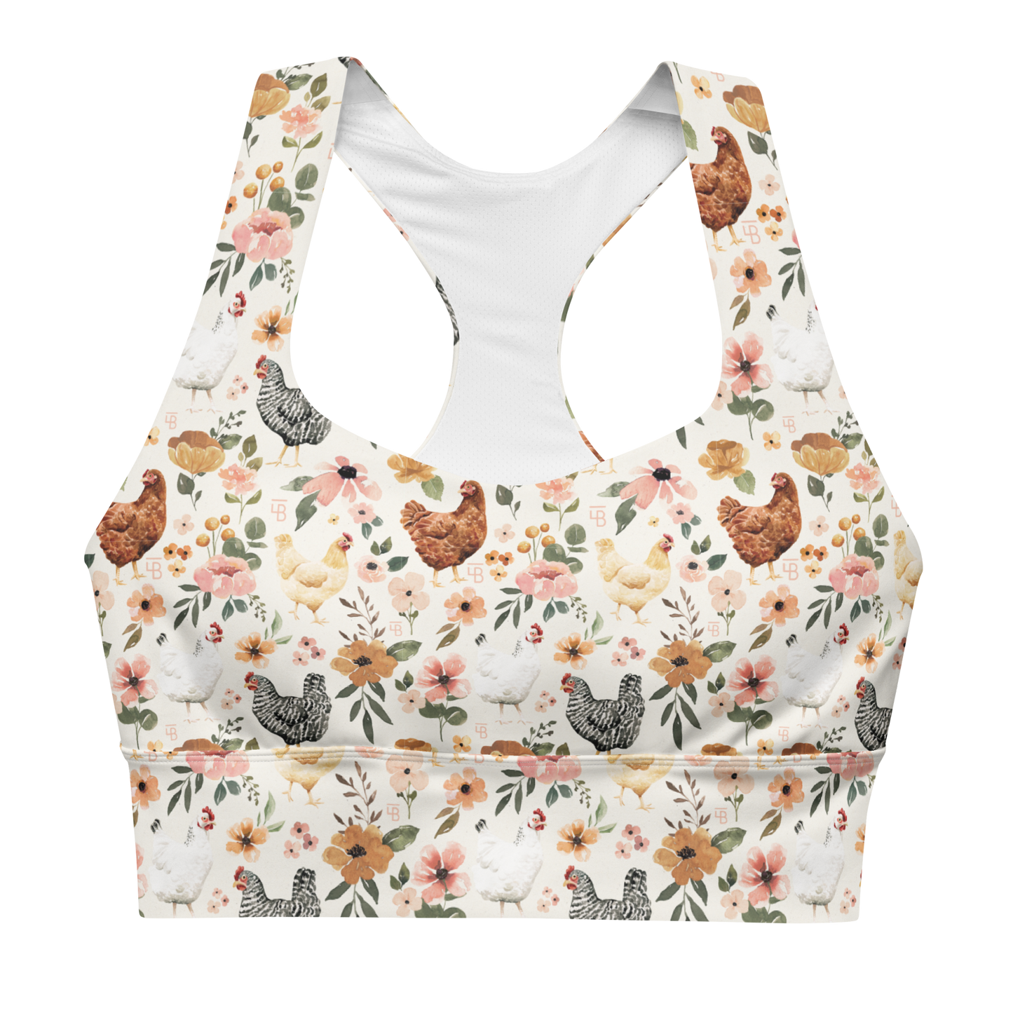 Floral Chickens - Longline sports bra