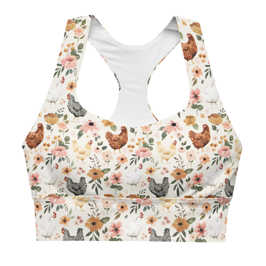 Floral Chickens - Longline sports bra