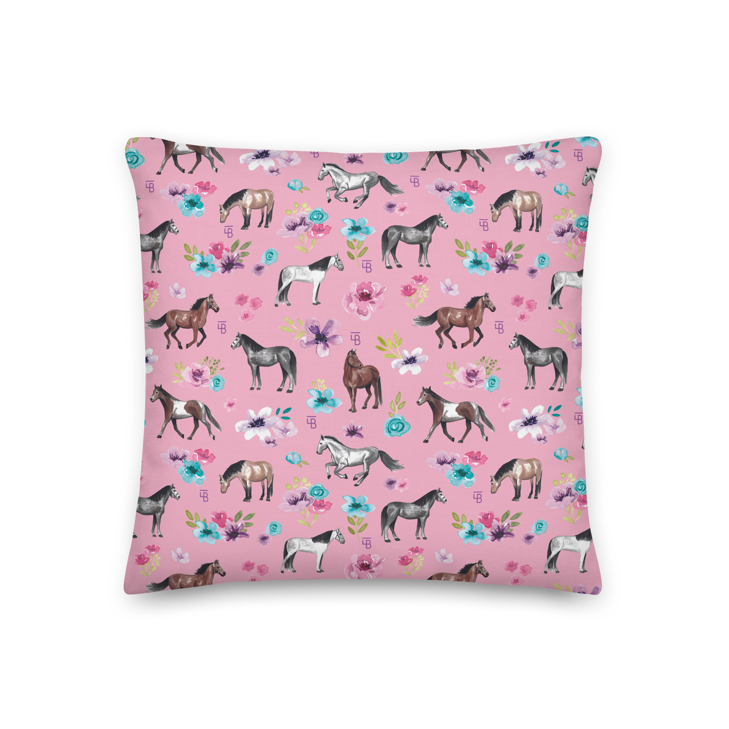 Pink Floral Horses - Premium Pillow