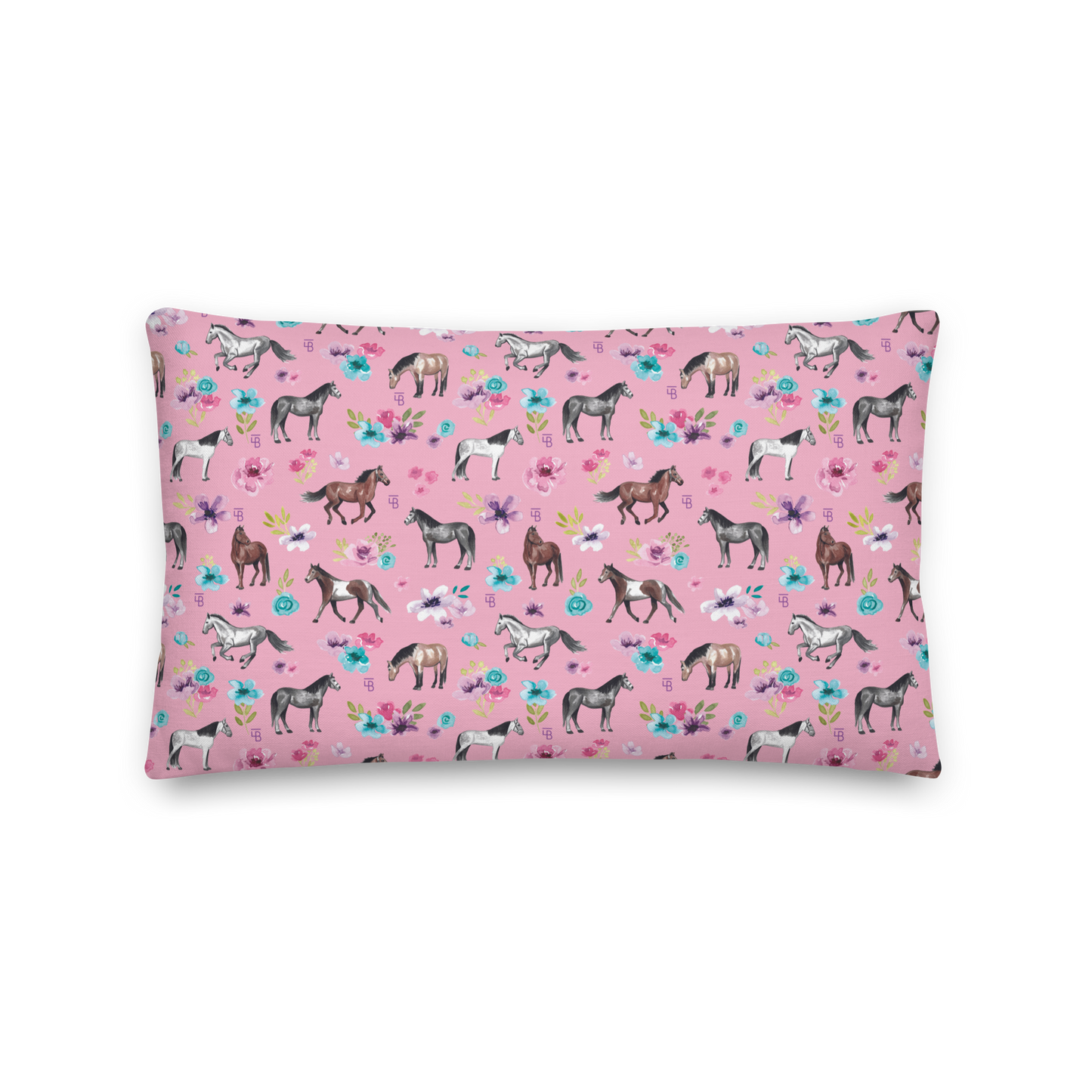 Pink Floral Horses - Premium Pillow