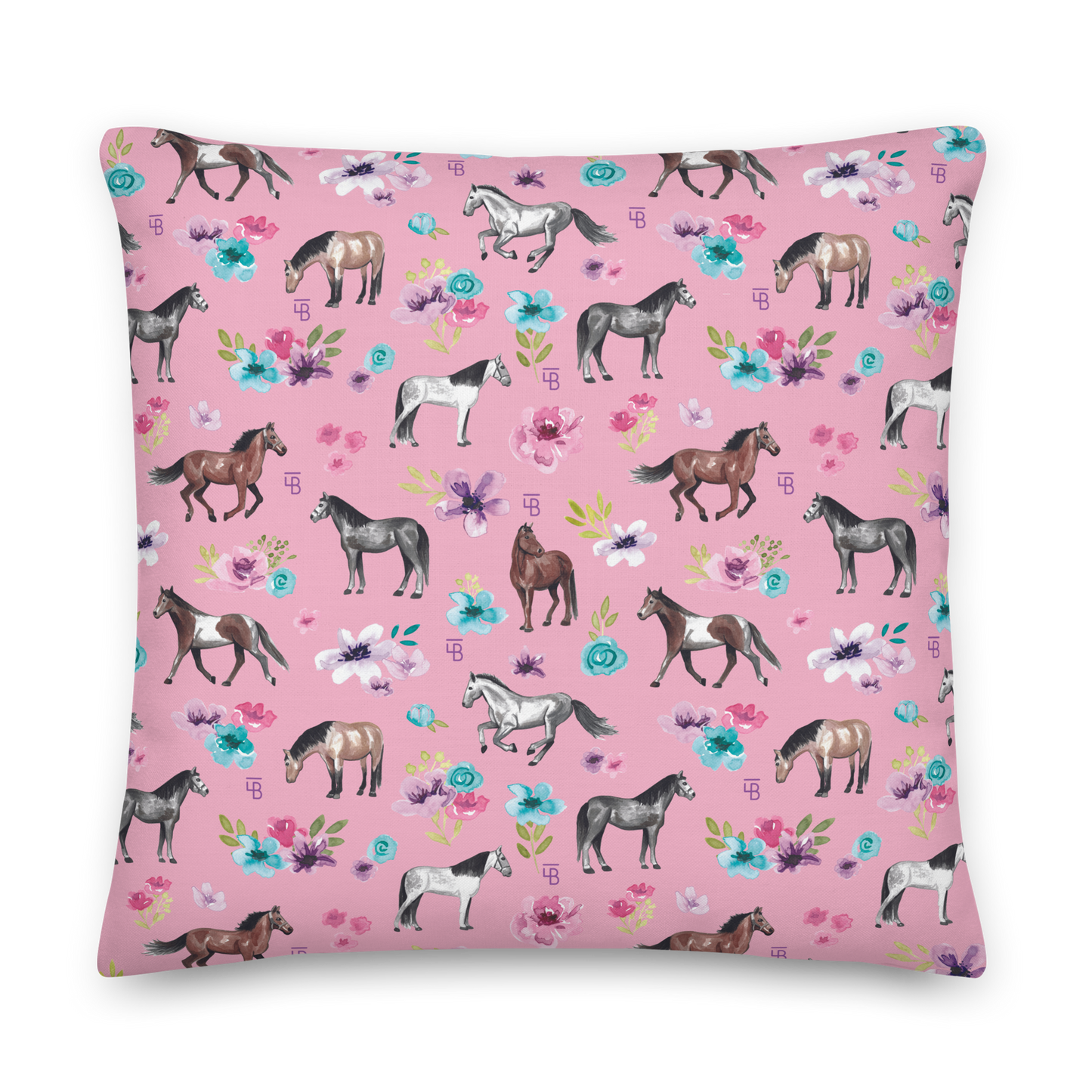 Pink Floral Horses - Premium Pillow