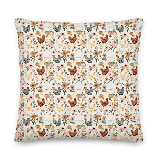 Floral Chickens - Premium Pillow