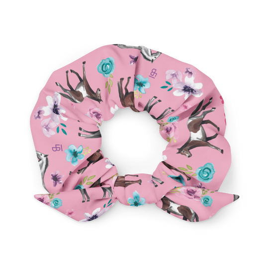 Pink Floral Horses - Recycled Scrunchie