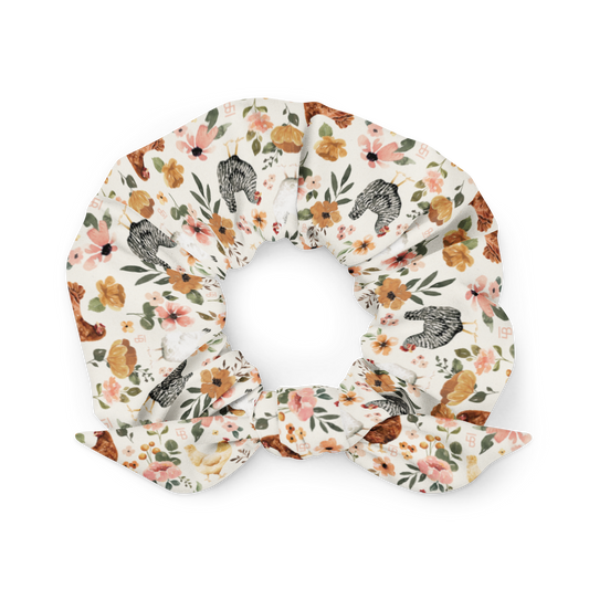 Floral Chickens - Recycled Scrunchie